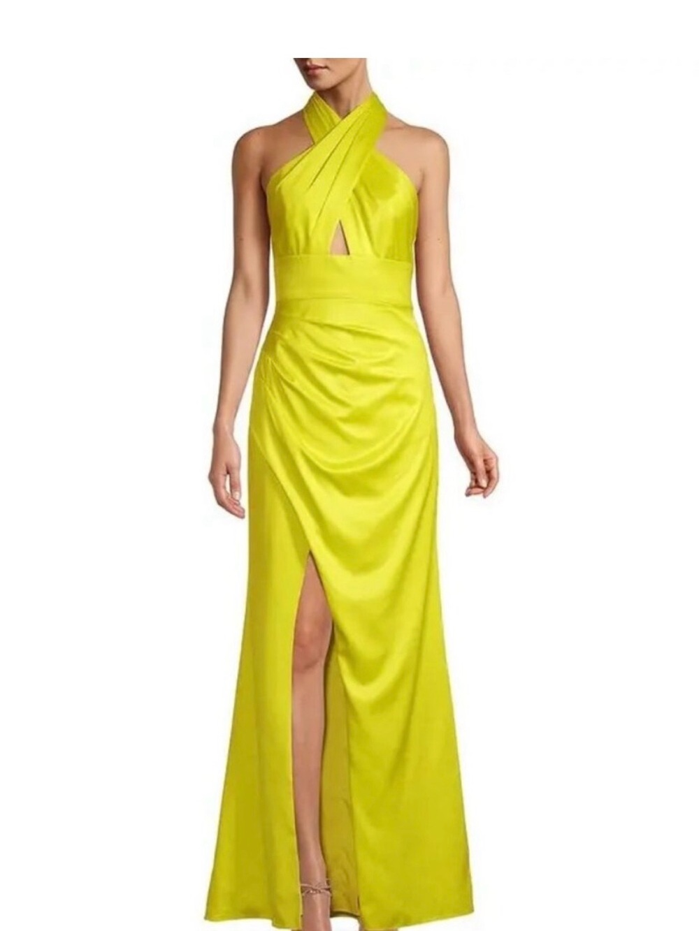 Liv Foster Halter Neck Green Satin Evening Gown